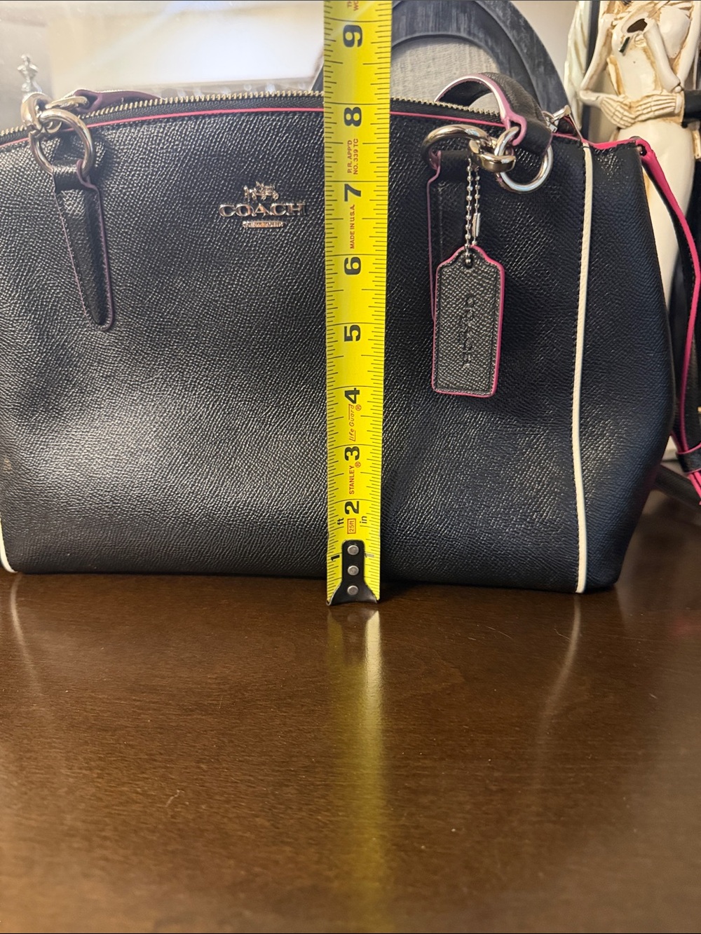 Coach Christie Black Pink Leather Shoulder crossbody Bag with Trim - Picture 3 of 13